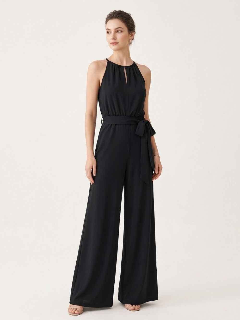 White House Black Market Black Wide Leg Jumpsuit Size S Sleeveless Belted Dressy